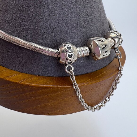 VTG Pandora ALE Sterling Silver 925 Slide Charm Bracelet Safety Chain 9" - Picture 4 of 8